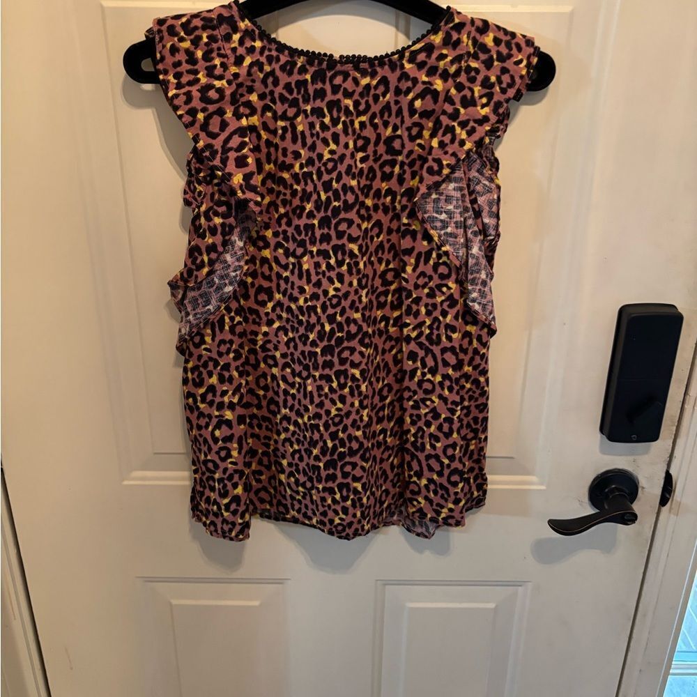 LOFT Pink Leopard Print Flutter Sleeve Blouse wit… - image 2